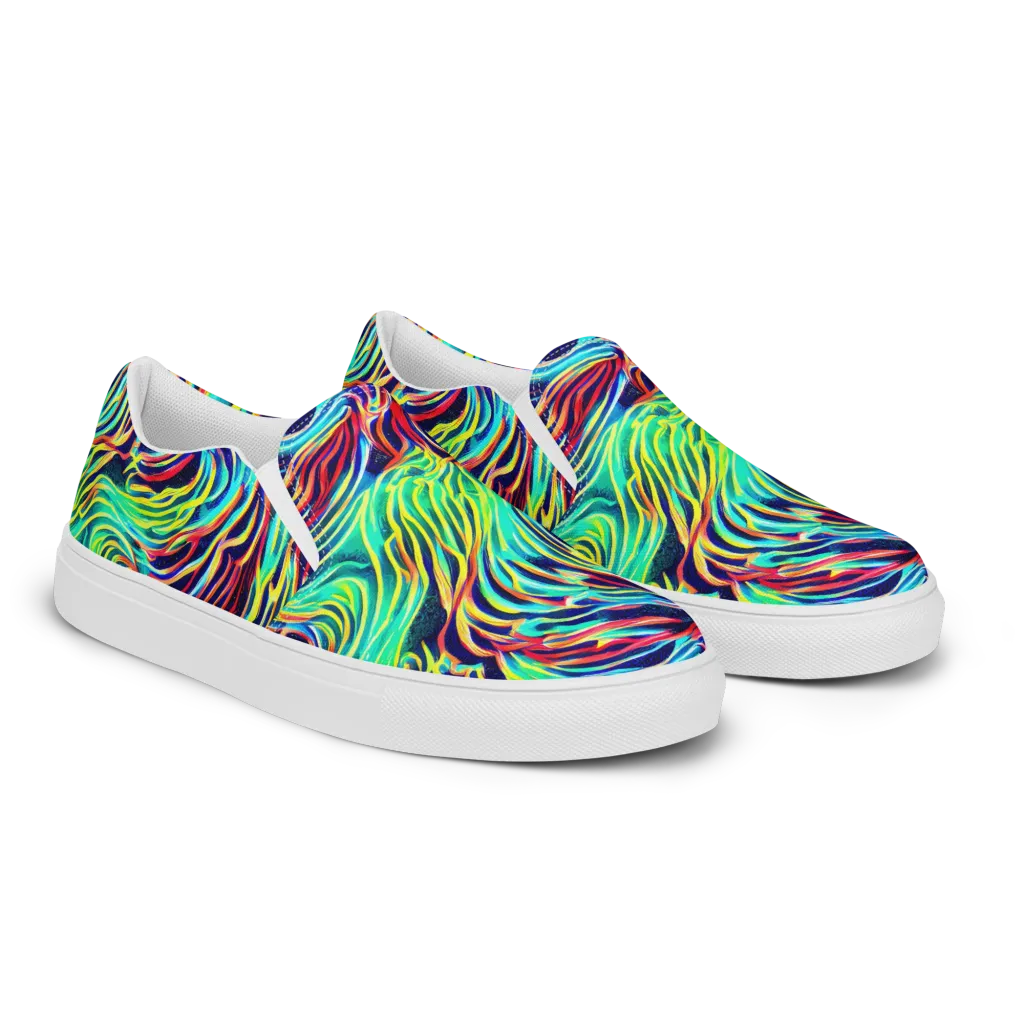 Cobalt Ribbon Reef on Men's Slip-On Canvas Shoes — Right Front