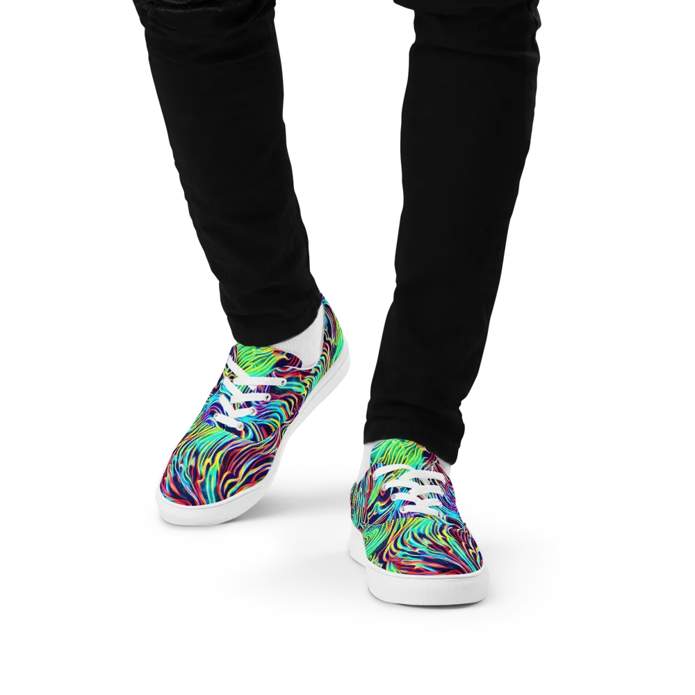 Cobalt Ribbon Reef on Men's Lace-Up Canvas Shoes — Front