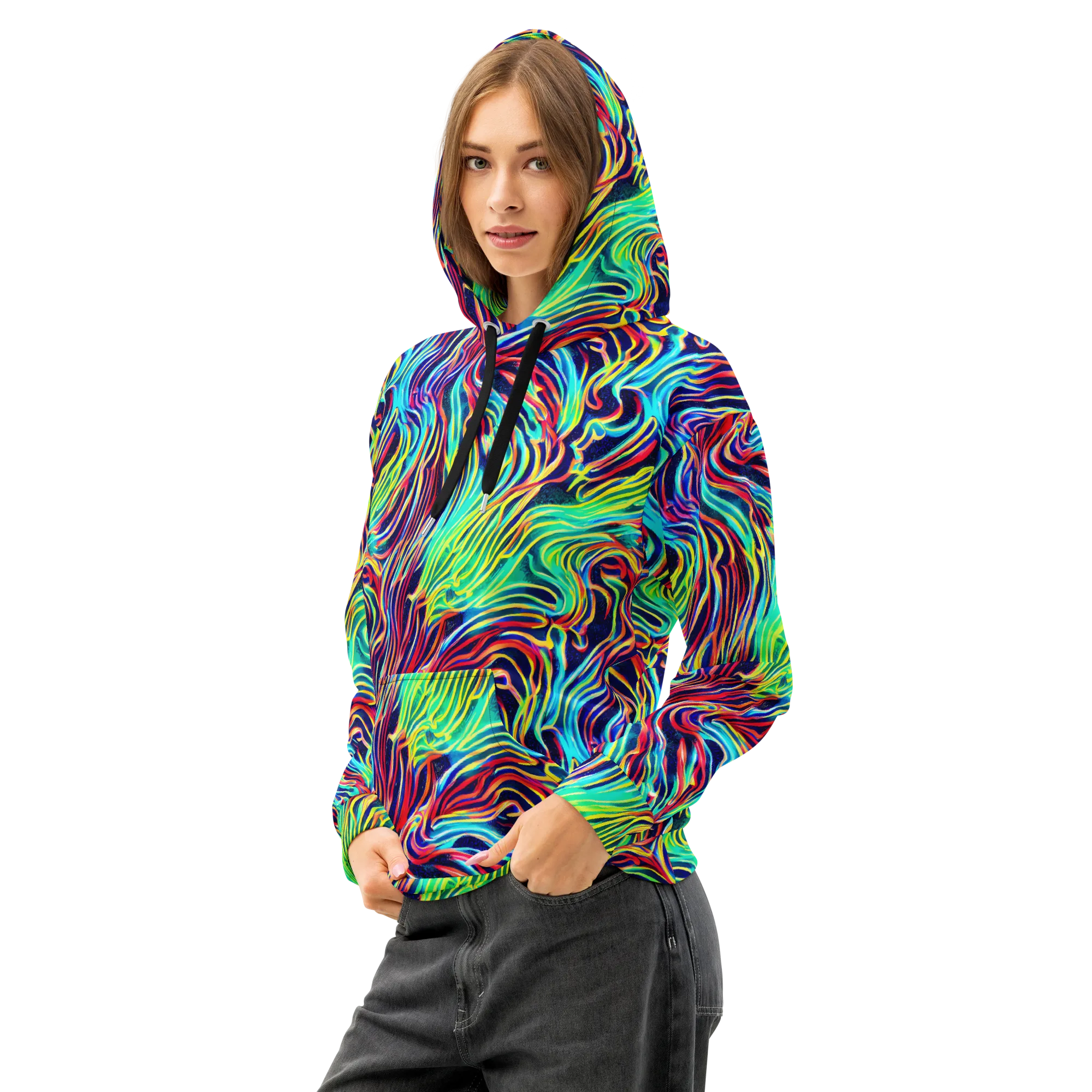Cobalt Ribbon Reef on Cotton Hoodie — Left Front