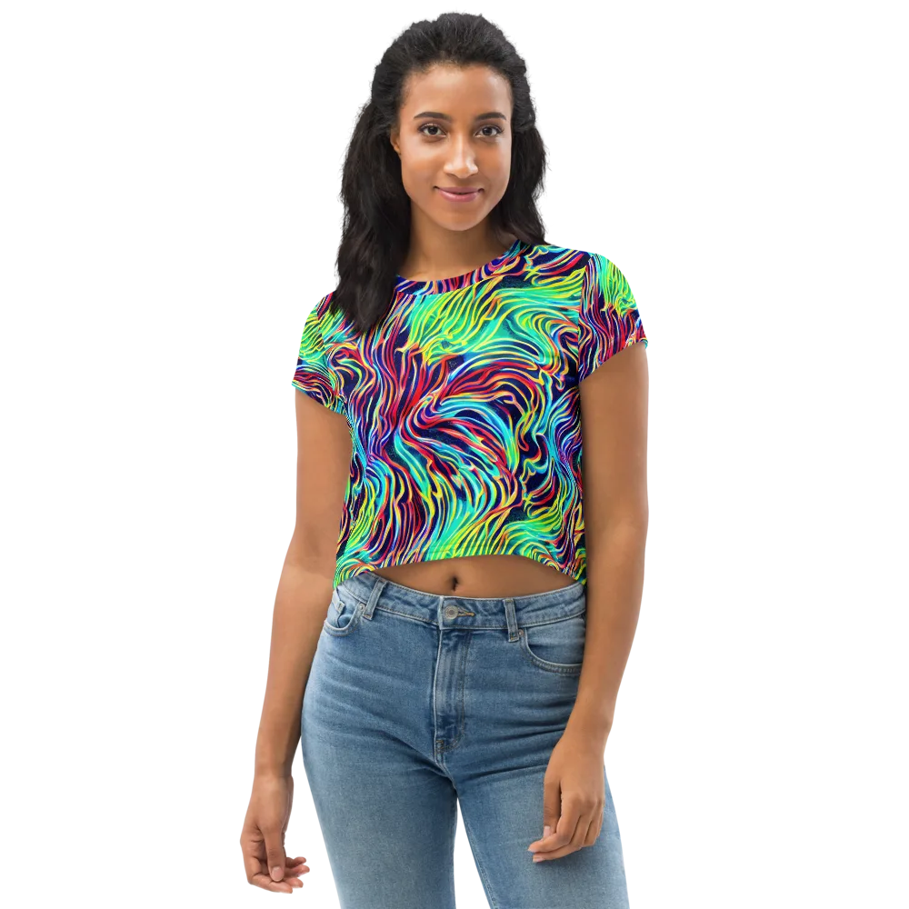 Cobalt Ribbon Reef on Crop Tee — Front