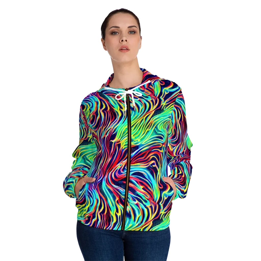 Cobalt Ribbon Reef on Women's Full-Zip Hoodie — Front On Person