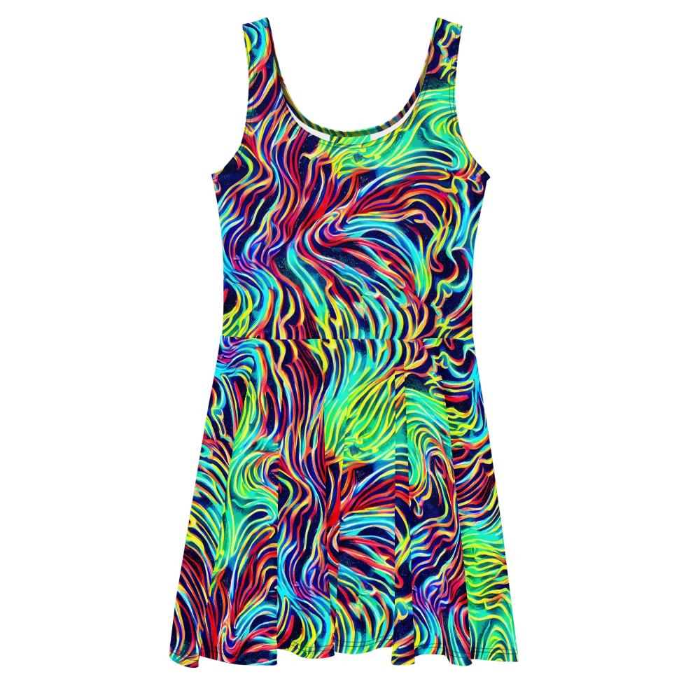 Cobalt Ribbon Reef on Skater Dress — Front
