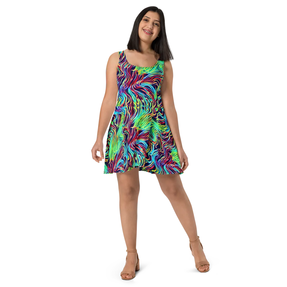 Cobalt Ribbon Reef on Skater Dress — Front