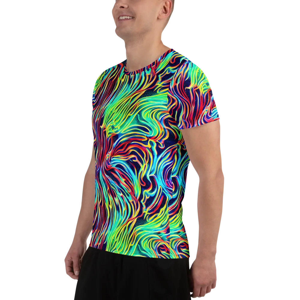 Cobalt Ribbon Reef on Men's Athletic T-Shirt — Left