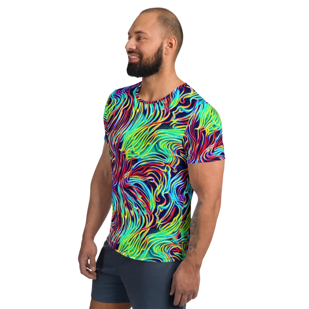 Cobalt Ribbon Reef on Men's Athletic T-Shirt — Left