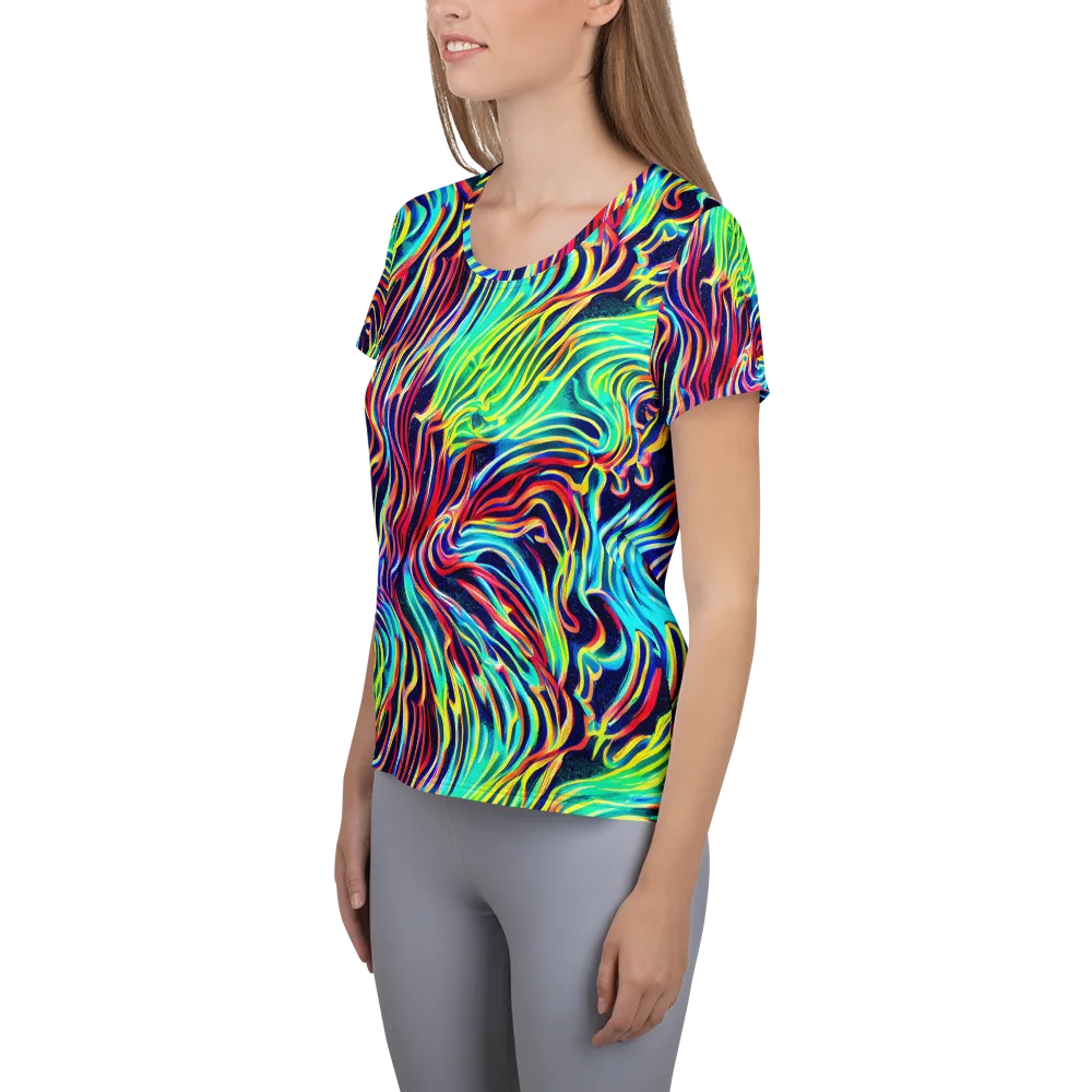 Cobalt Ribbon Reef on Women's Athletic T-Shirt — Left