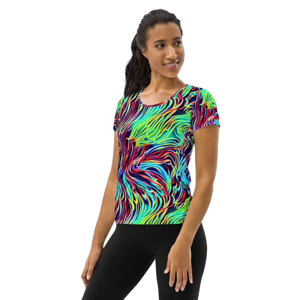 Cobalt Ribbon Reef on Women's Athletic T-Shirt — Left