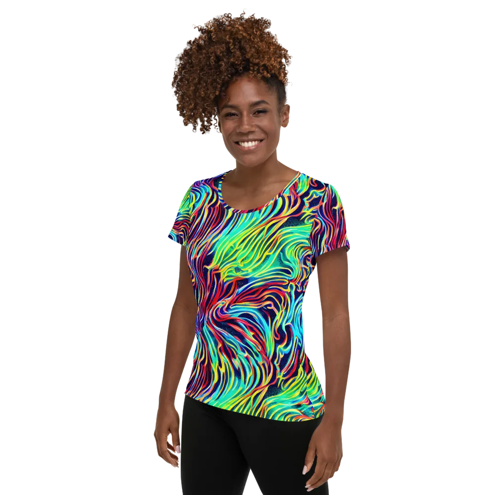 Cobalt Ribbon Reef on Women's Athletic T-Shirt — Left