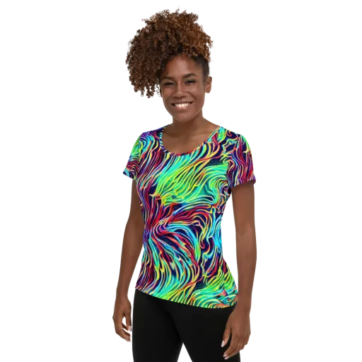 Cobalt Ribbon Reef on a Women's Athletic T-Shirt