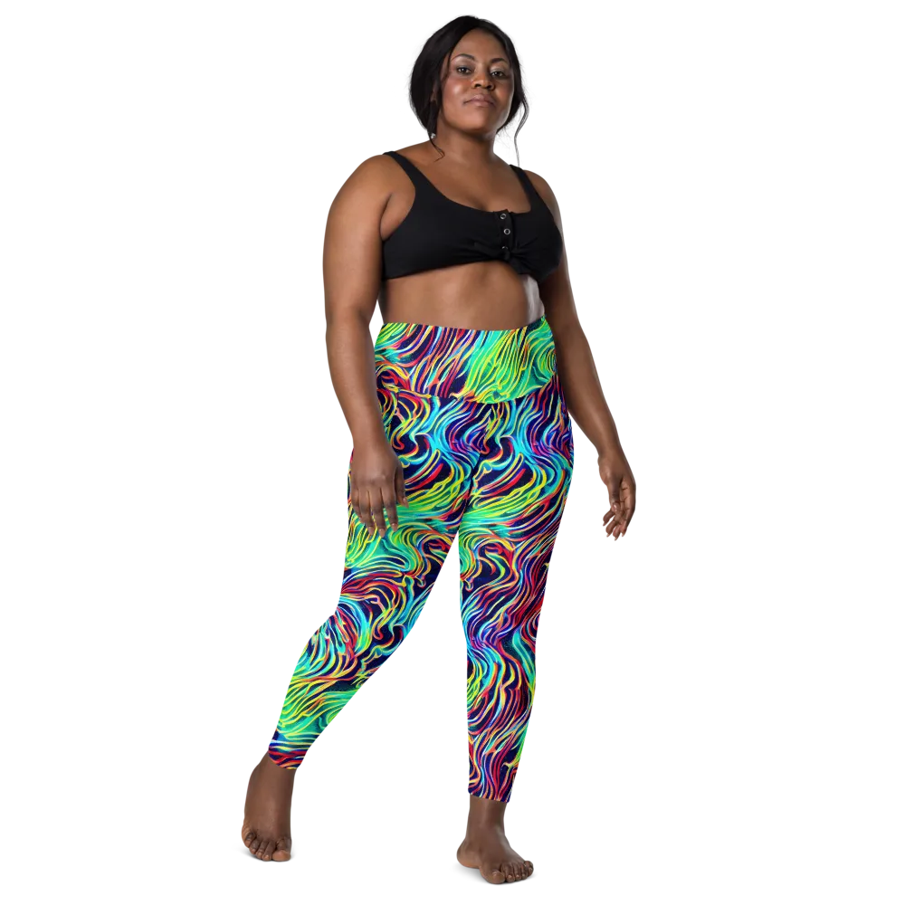 Cobalt Ribbon Reef on Leggings with Pockets — Front