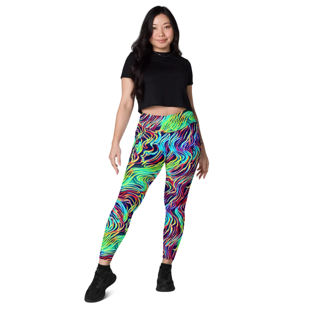 Cobalt Ribbon Reef on Leggings with Pockets — Front