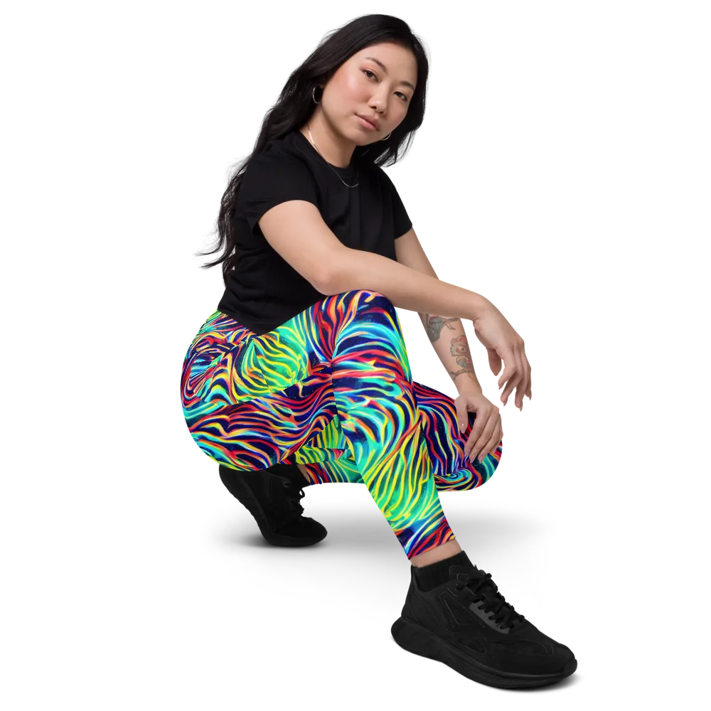 Cobalt Ribbon Reef on Leggings with Pockets — Right Front