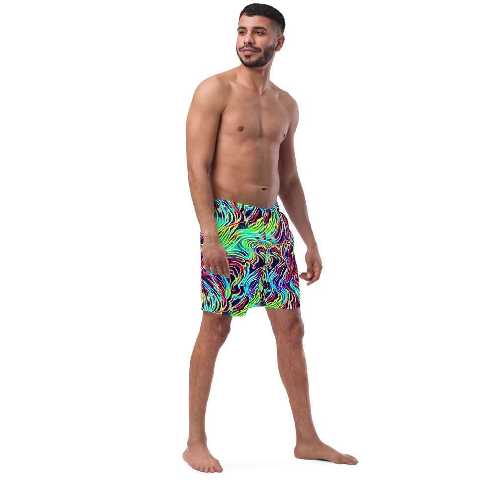 Cobalt Ribbon Reef on Swim Trunks — Right Front