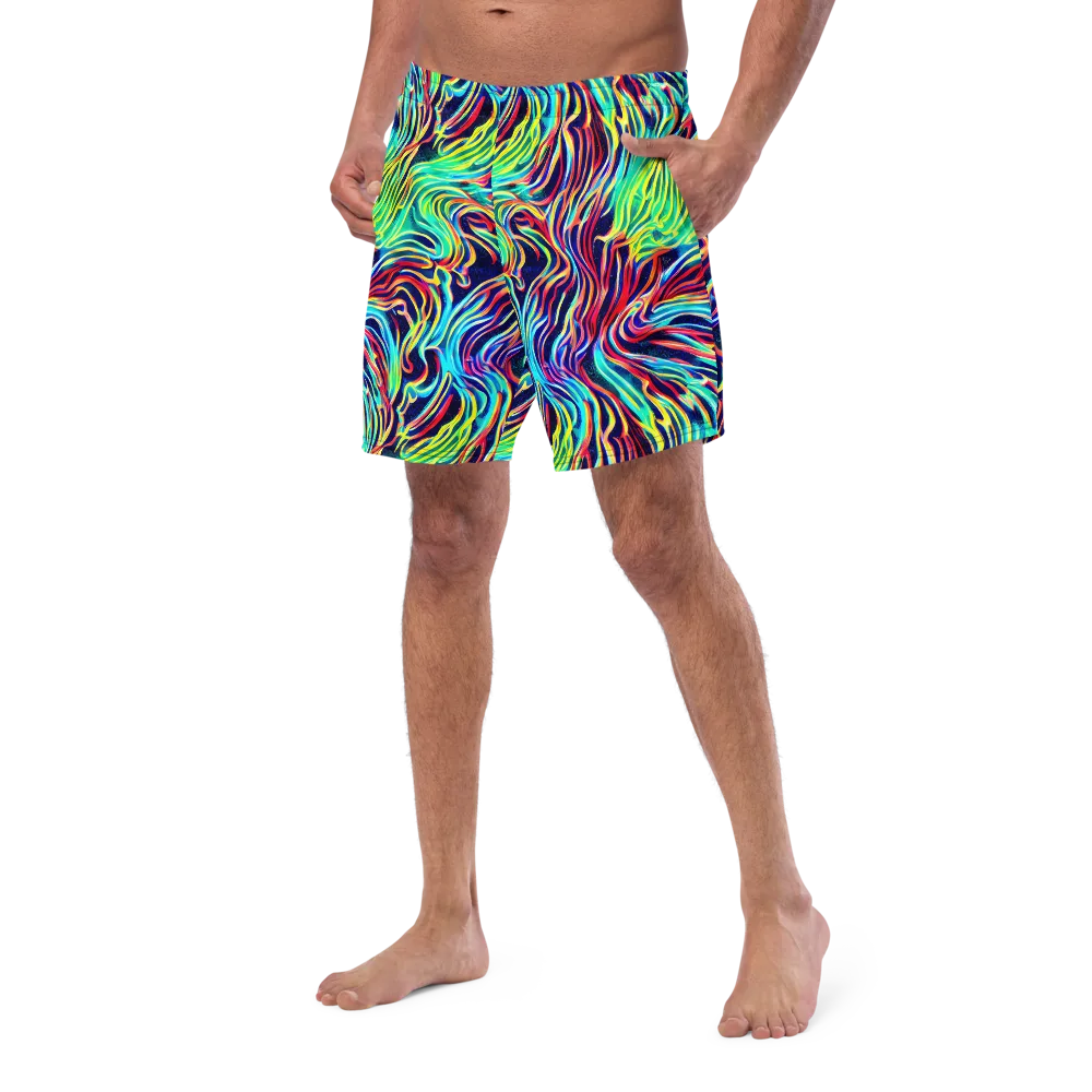 Cobalt Ribbon Reef on Swim Trunks — Left Front