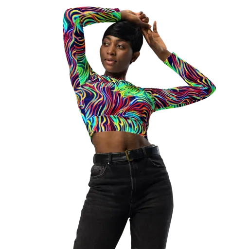 Cobalt Ribbon Reef on a Long Sleeve Crop Top