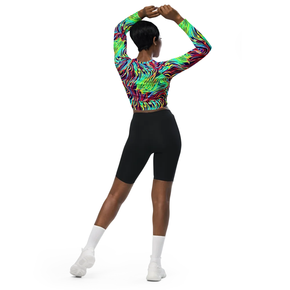 Cobalt Ribbon Reef on Long Sleeve Crop Top — Back