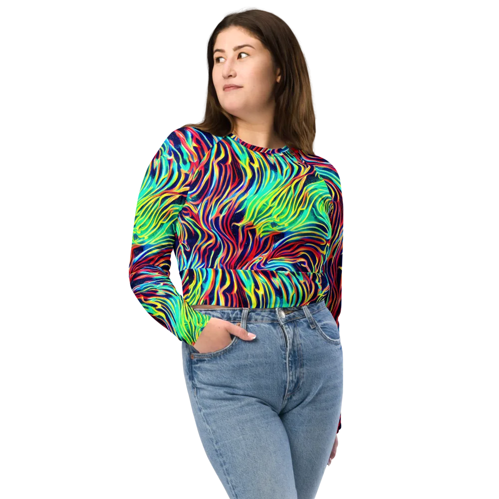 Cobalt Ribbon Reef on Long Sleeve Crop Top — Front