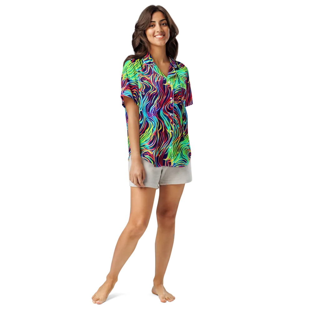 Cobalt Ribbon Reef on Women's Short Sleeve Pajama Top — Front