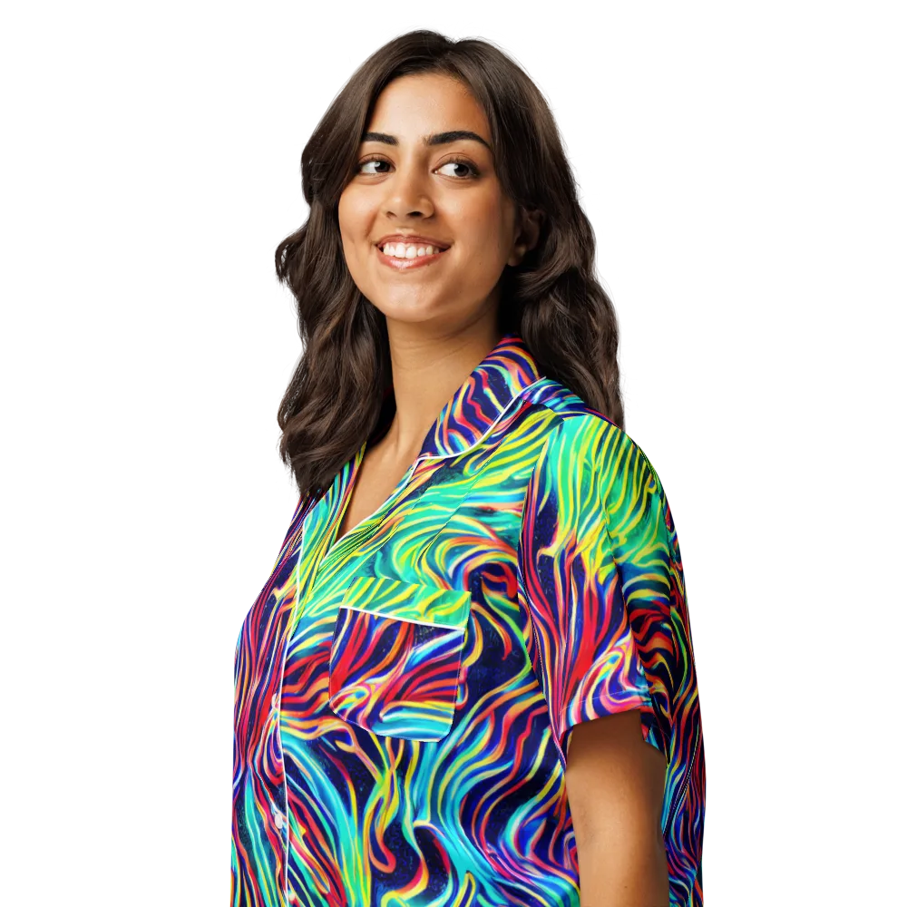 Cobalt Ribbon Reef on Women's Short Sleeve Pajama Top — Left Front
