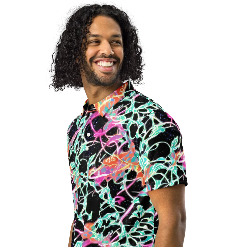 Pixel Lagoon on Men's Slim Fit Polo Shirt — Left Front