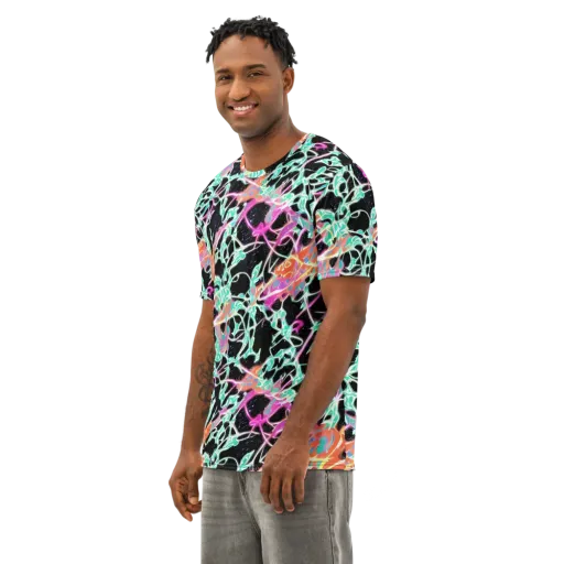 Pixel Lagoon on a Men's Cotton Crew Neck T-Shirt