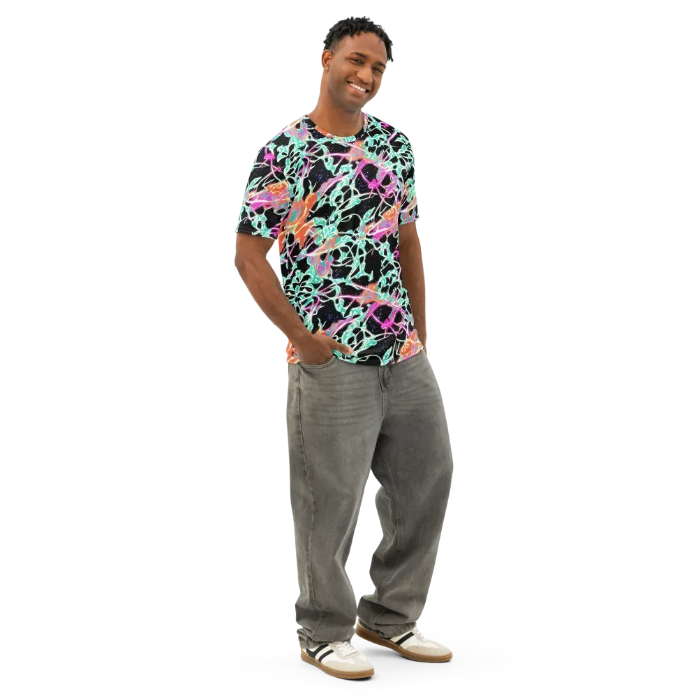 Pixel Lagoon on Men's Cotton Crew Neck T-Shirt — Right Front