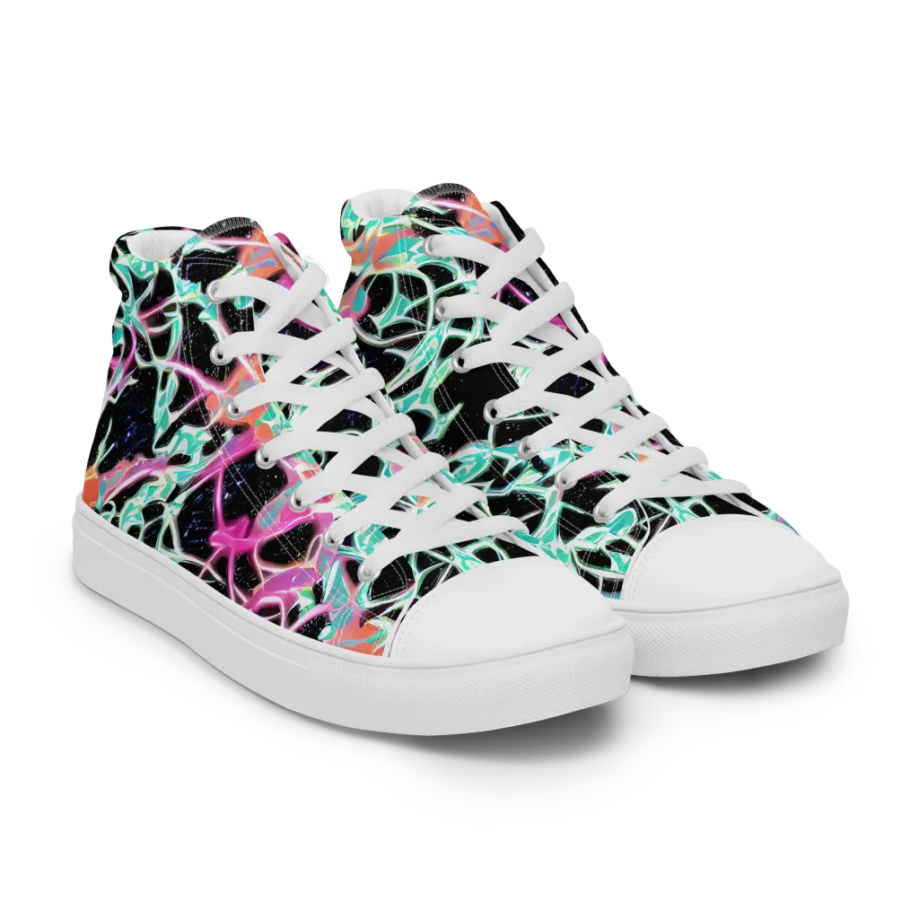 Pixel Lagoon on Men's High Top Canvas Shoes — Right Front
