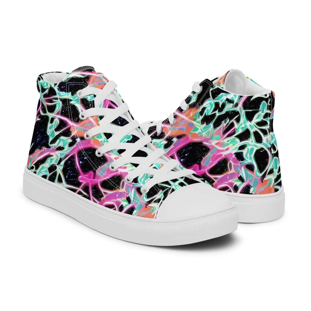 Pixel Lagoon on Men's High Top Canvas Shoes — Right