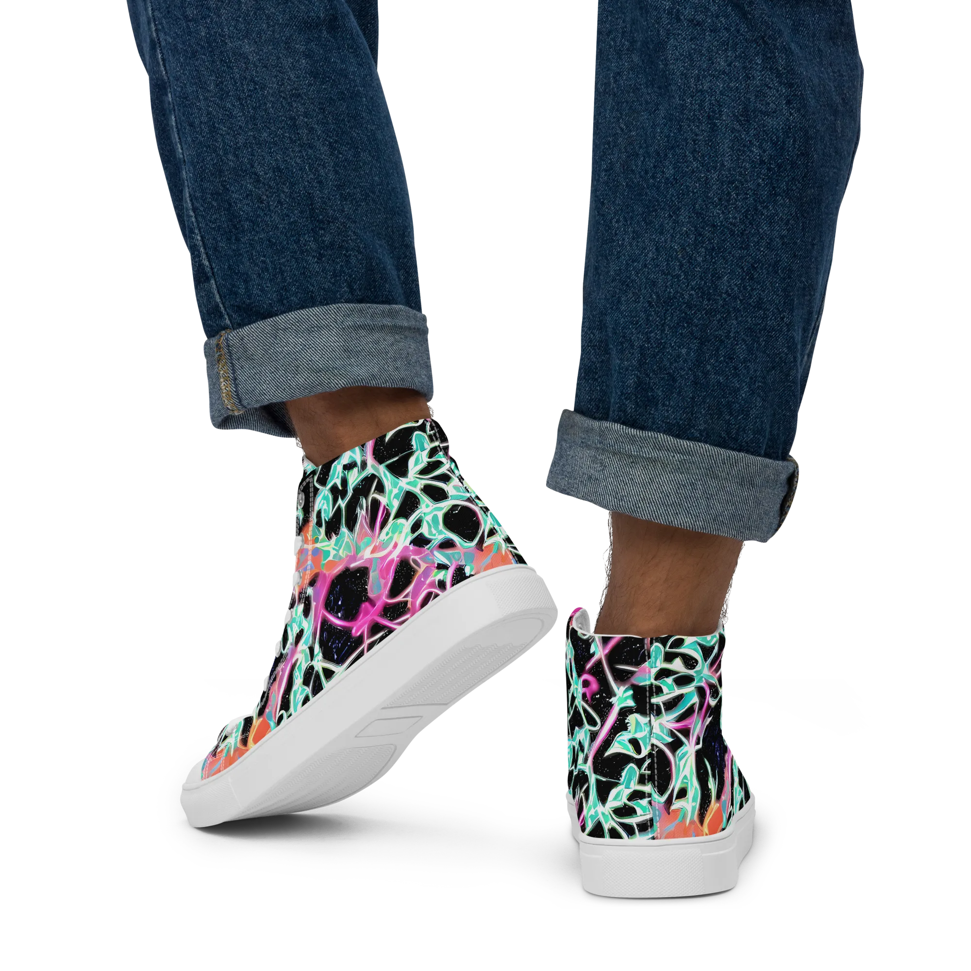 Pixel Lagoon on Men's High Top Canvas Shoes — Back