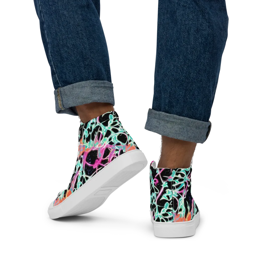Pixel Lagoon on Men's High Top Canvas Shoes — Back