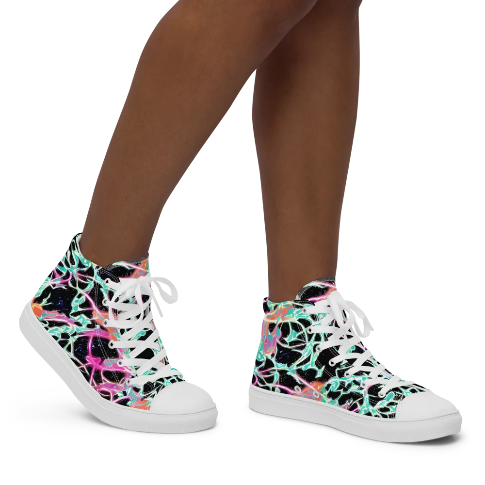 Pixel Lagoon on Women's High Top Canvas Shoes — Right