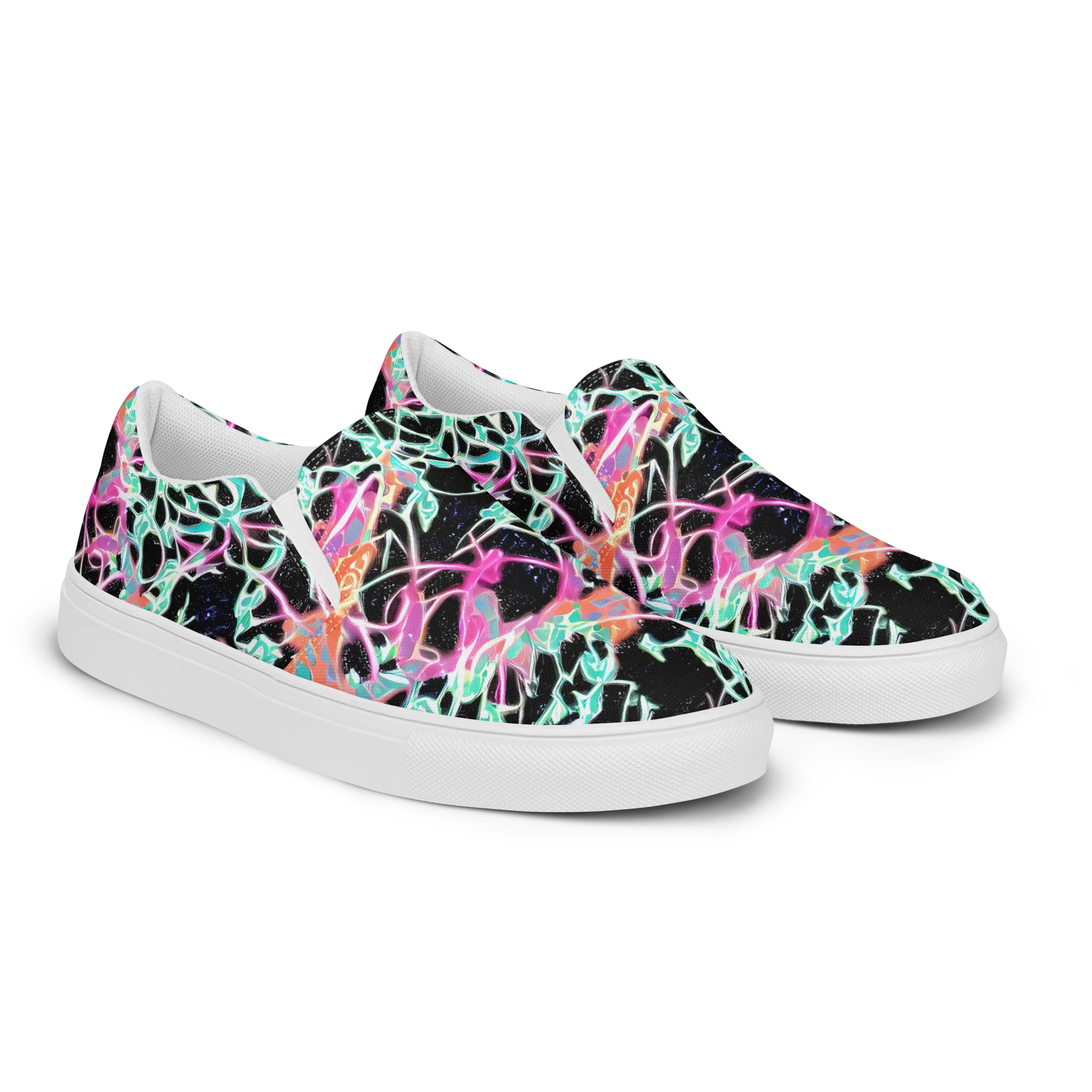 Pixel Lagoon on Men's Slip-On Canvas Shoes — Right Front