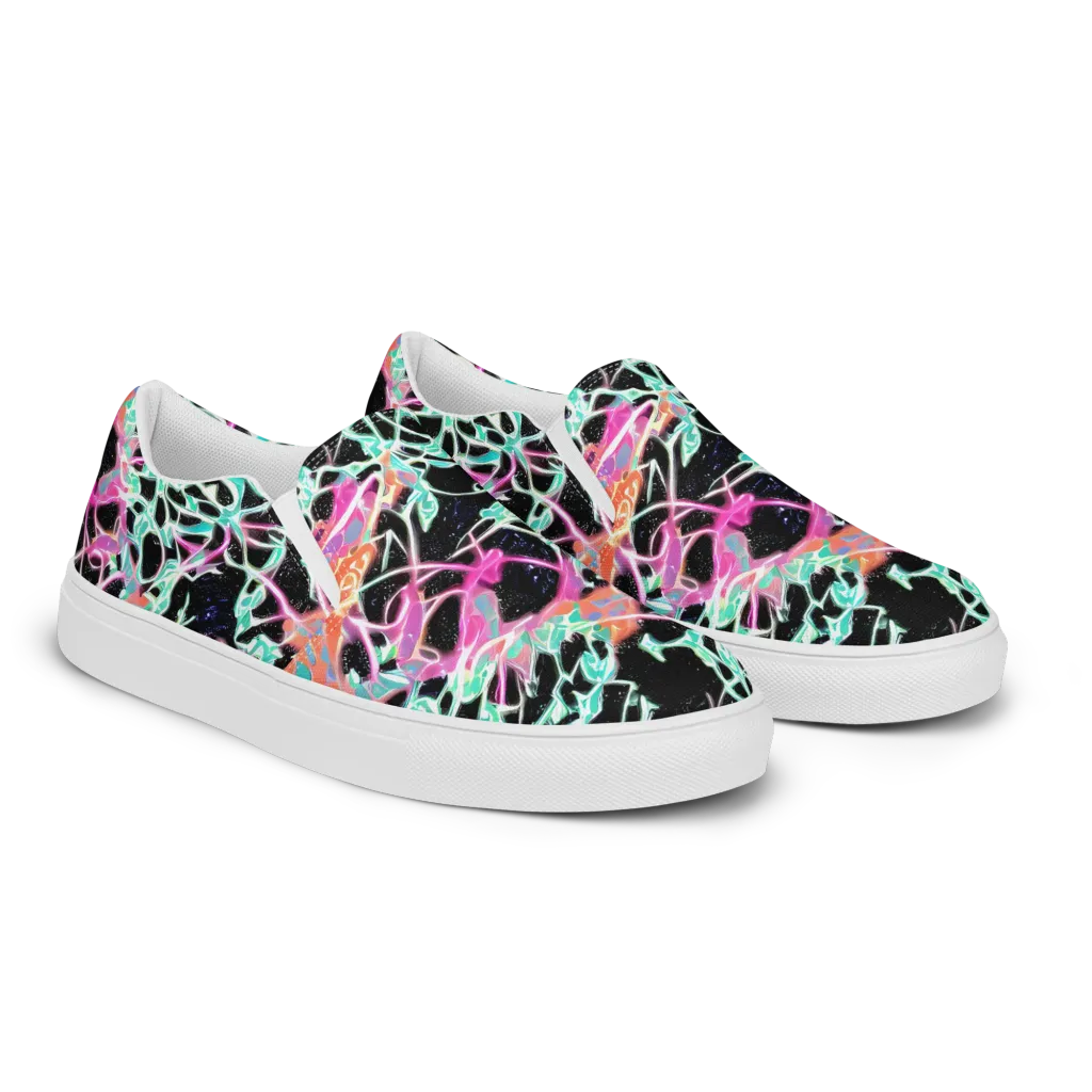 Pixel Lagoon on Men's Slip-On Canvas Shoes — Right Front