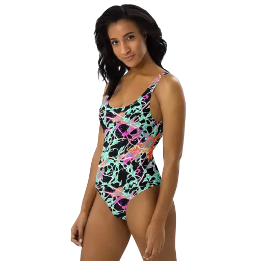 Pixel Lagoon on a One-Piece Swimsuit