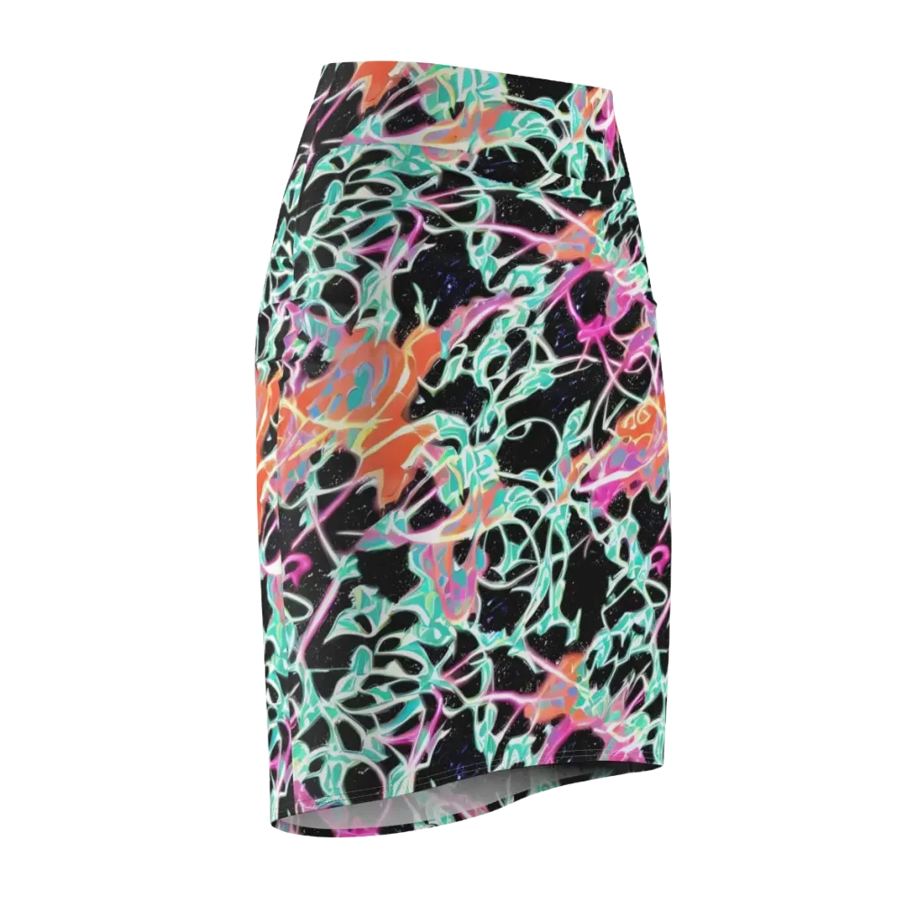 Pixel Lagoon on Pencil Skirt — Front Side