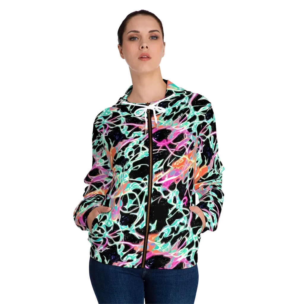 Pixel Lagoon on Women's Full-Zip Hoodie — Front On Person