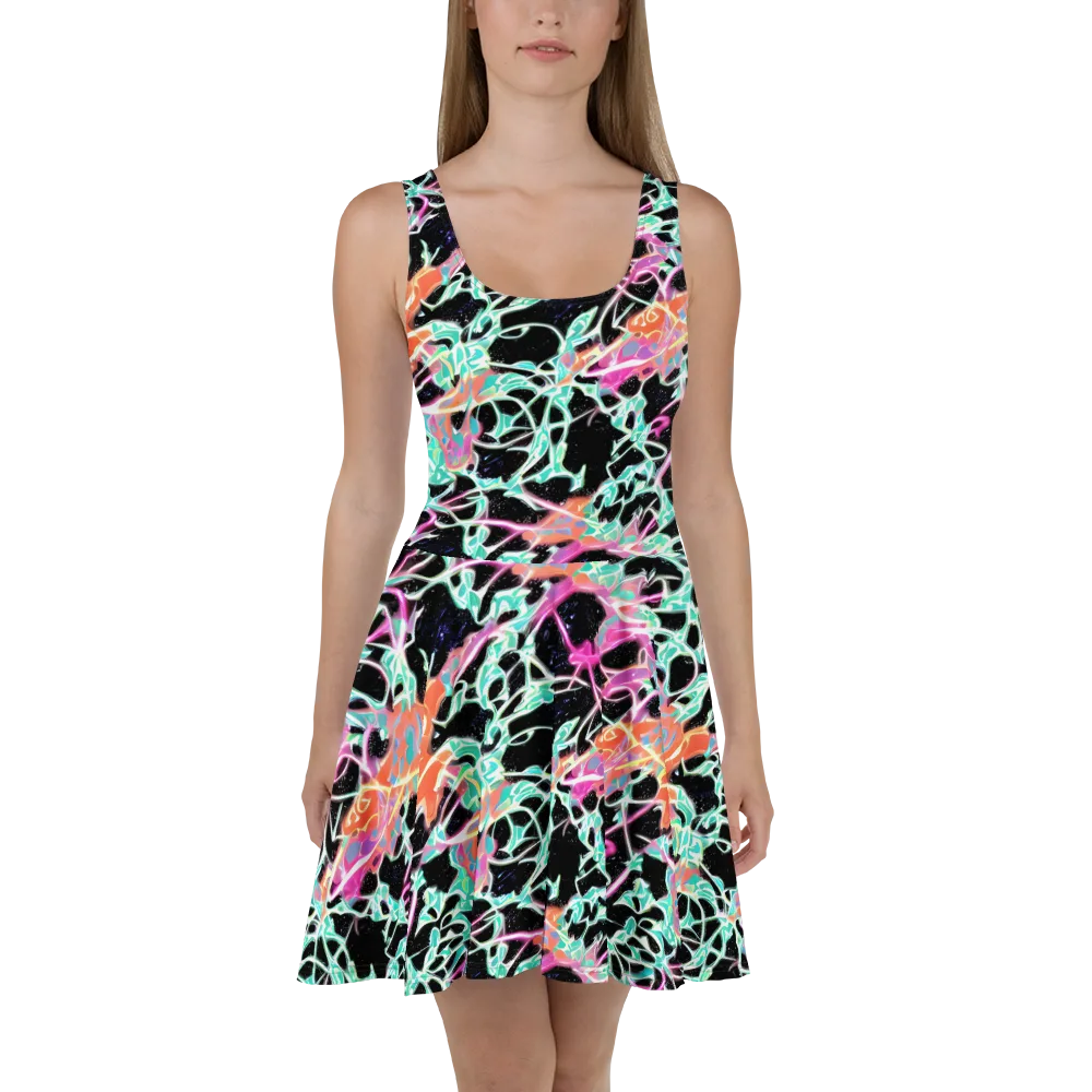 Pixel Lagoon on Skater Dress — Front