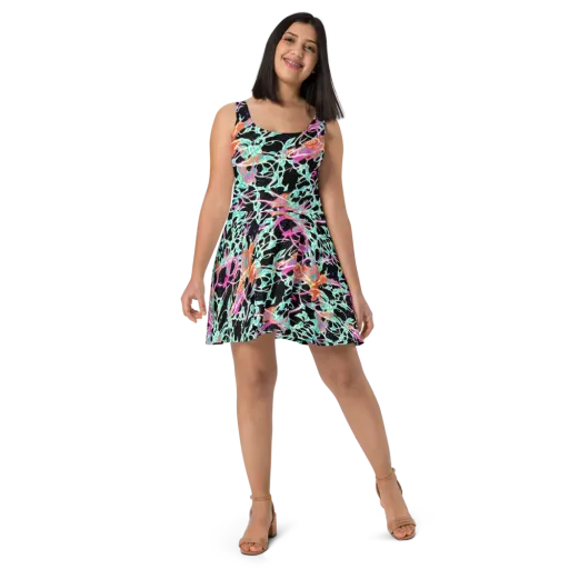 Pixel Lagoon on a Skater Dress