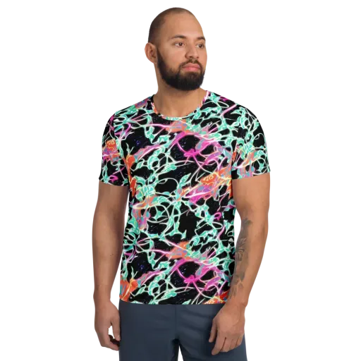 Pixel Lagoon on a Men's Athletic T-Shirt
