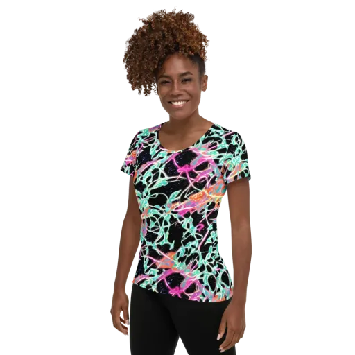 Pixel Lagoon on a Women's Athletic T-Shirt