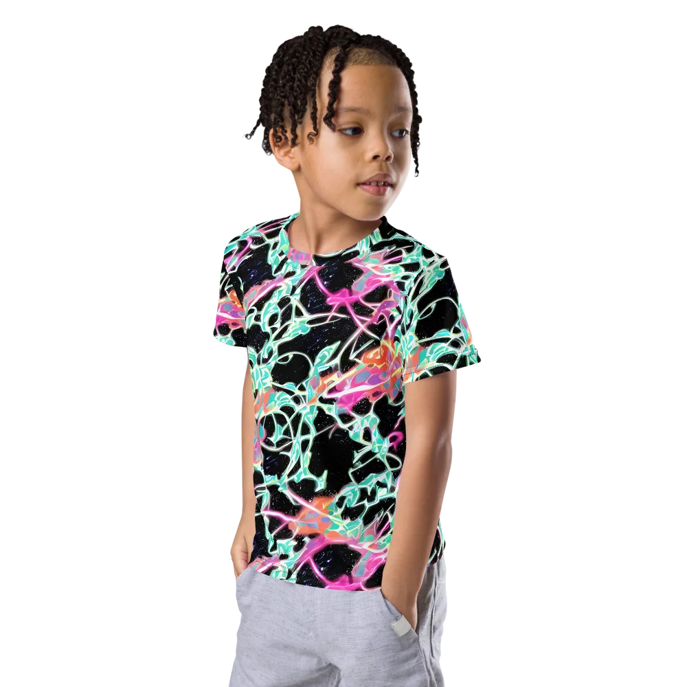 Pixel Lagoon on Kids Crew Neck T-Shirt — Left Front