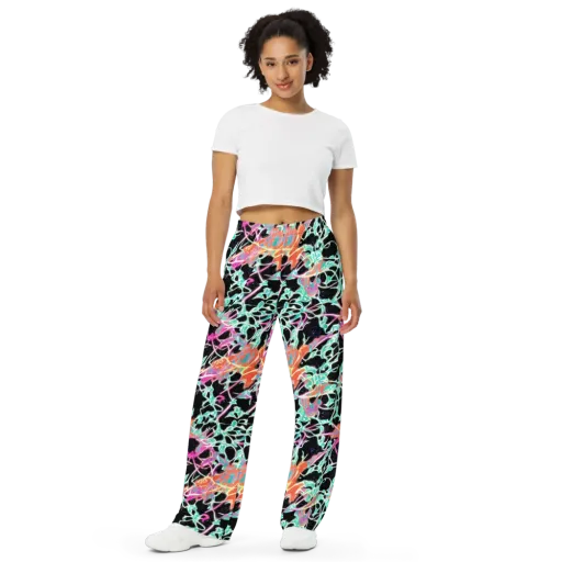 Pixel Lagoon on a Wide-Leg Pants