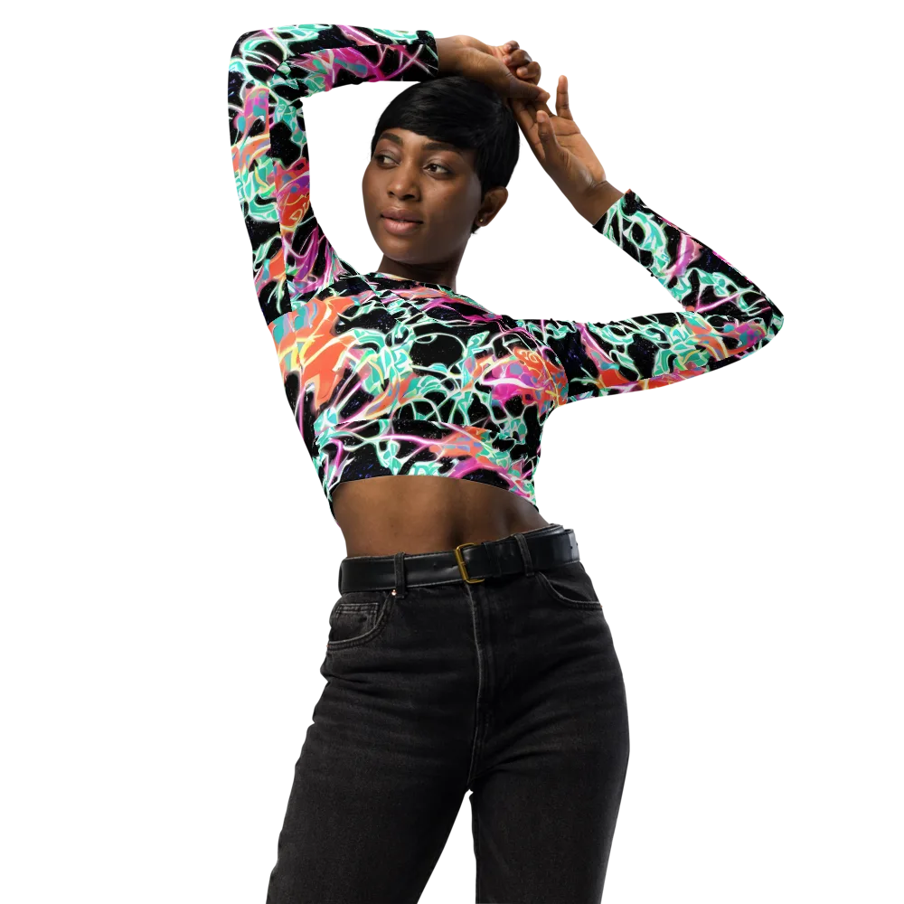 Pixel Lagoon on Long Sleeve Crop Top — Front