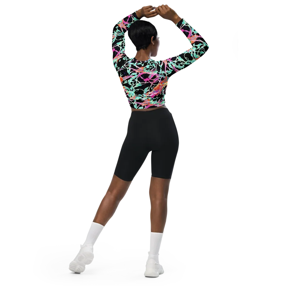 Pixel Lagoon on Long Sleeve Crop Top — Back