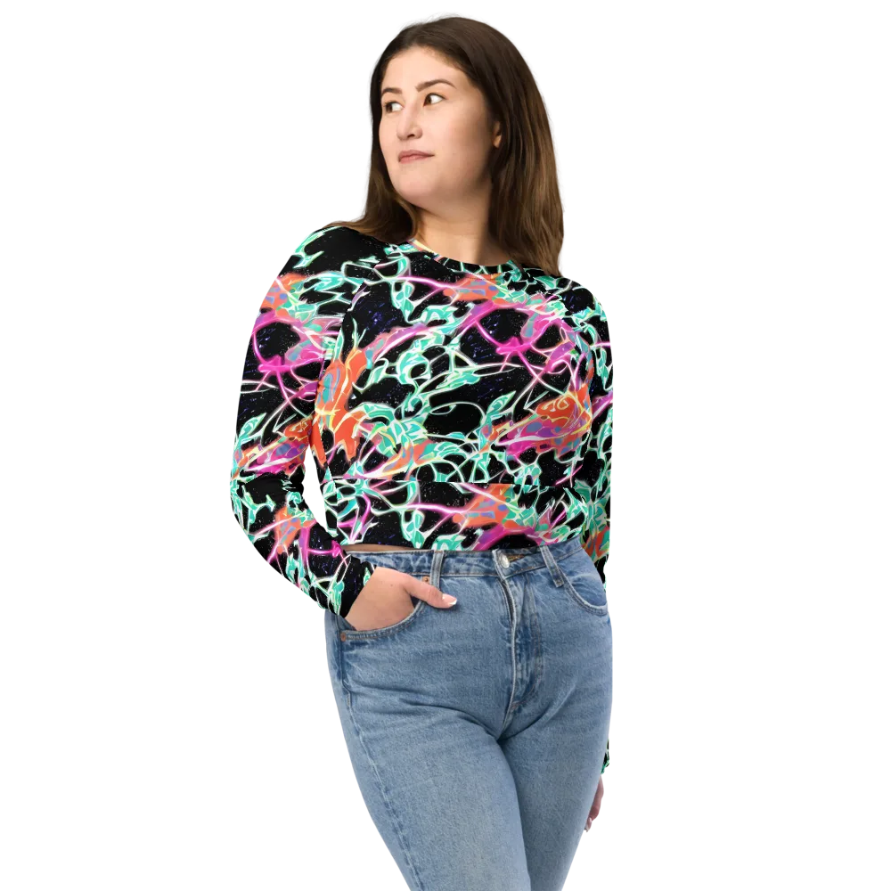 Pixel Lagoon on Long Sleeve Crop Top — Front