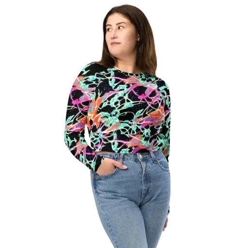 Pixel Lagoon on a Long Sleeve Crop Top