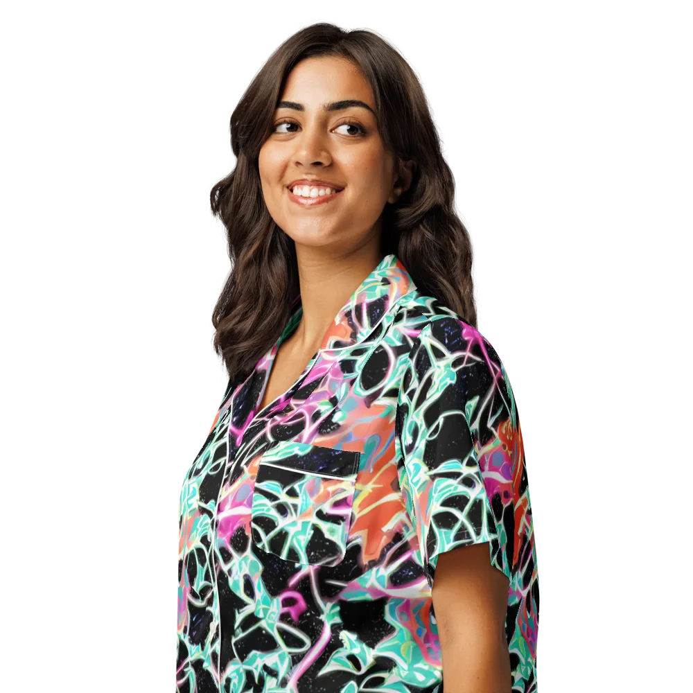 Pixel Lagoon on Women's Short Sleeve Pajama Top — Left Front