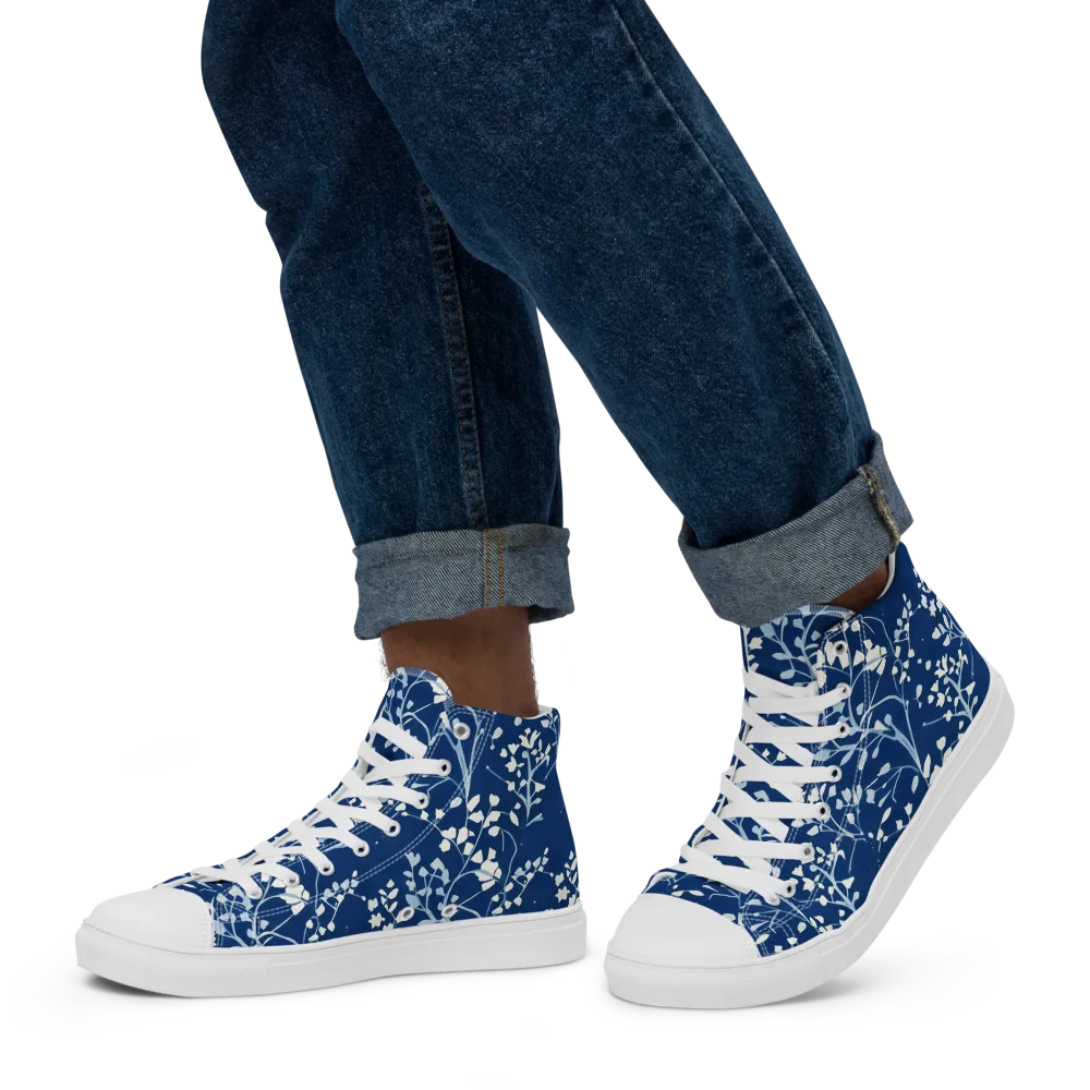 Indigo Reverie on Men's High Top Canvas Shoes — Left