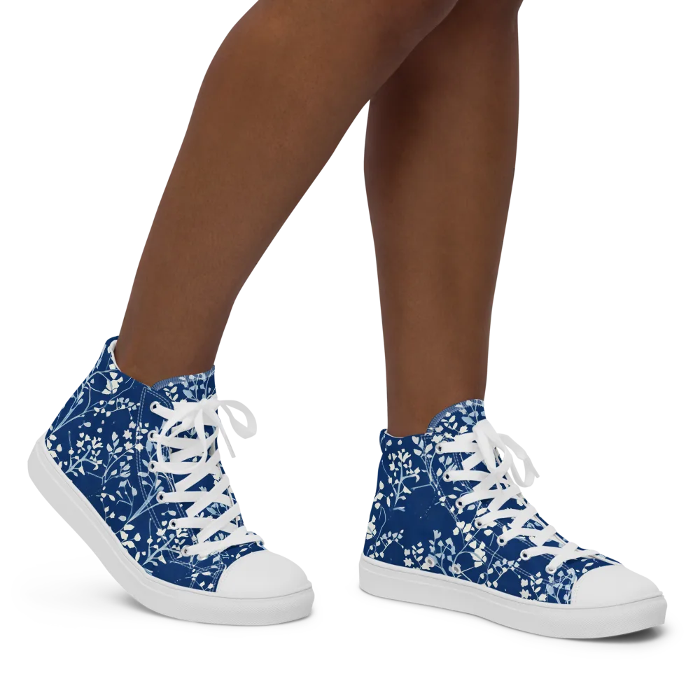 Indigo Reverie on Women's High Top Canvas Shoes — Right
