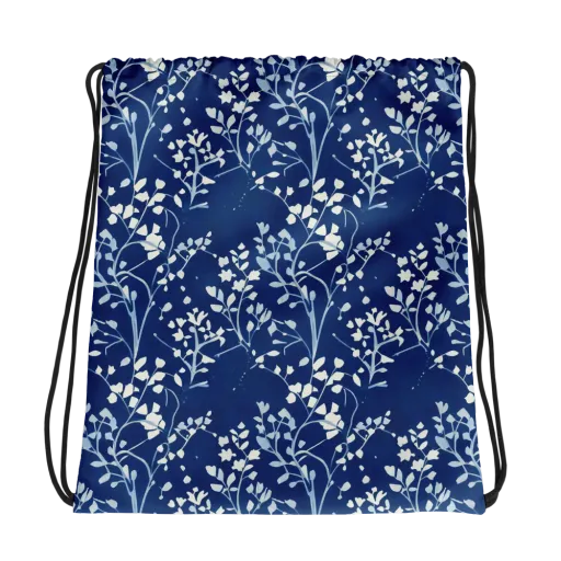 Indigo Reverie on a Drawstring Bag